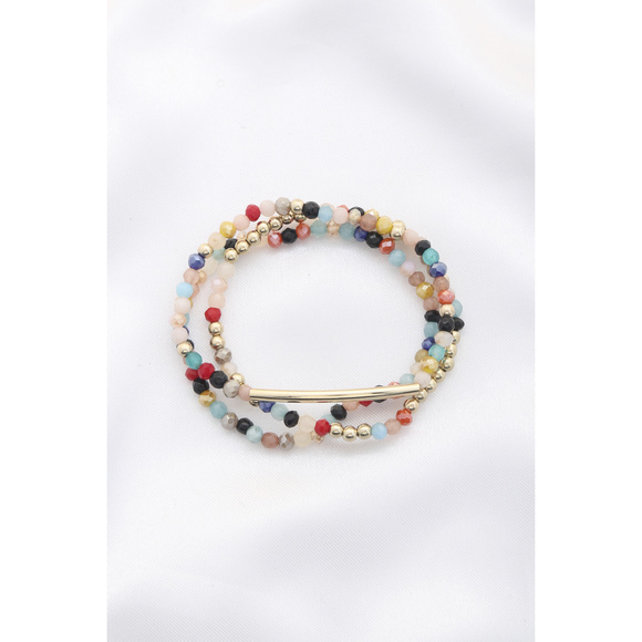 3 Row Glass Bead Stretch Bracelet - Picture 3 of 6